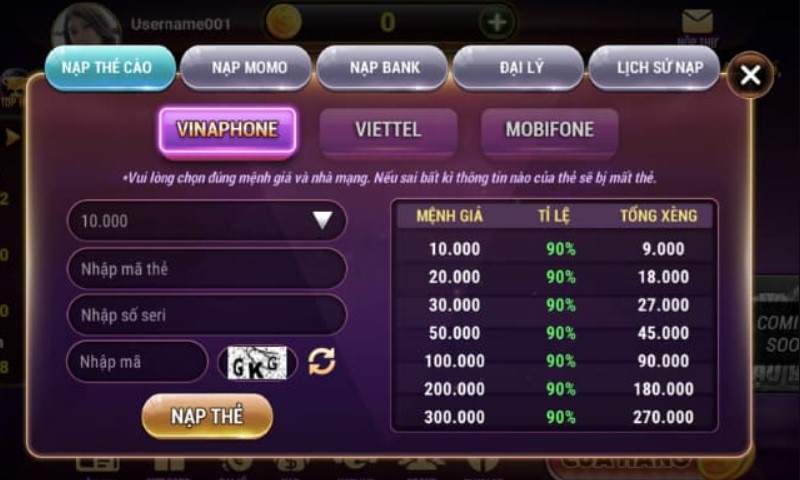 Cách nạp tiền vào cổng game