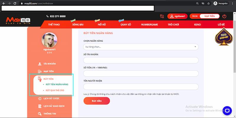 Cách thức rút tiền May88 win cực dễ dàng