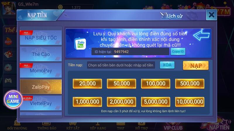 Hướng dẫn các bước chi tiết nạp tiền Mwin