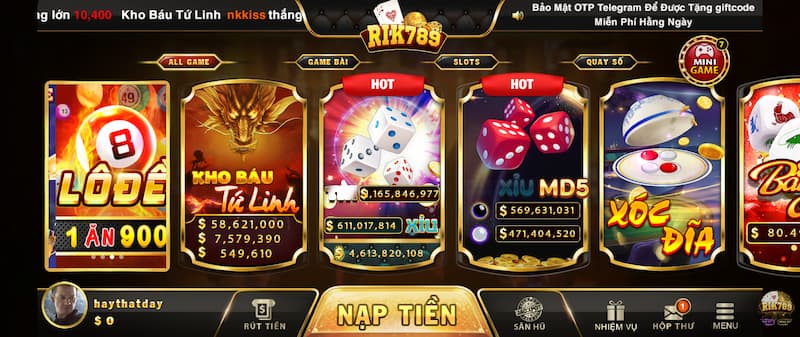 Kho game bài đa dạng đặc biệt có tại cổng game Rik789