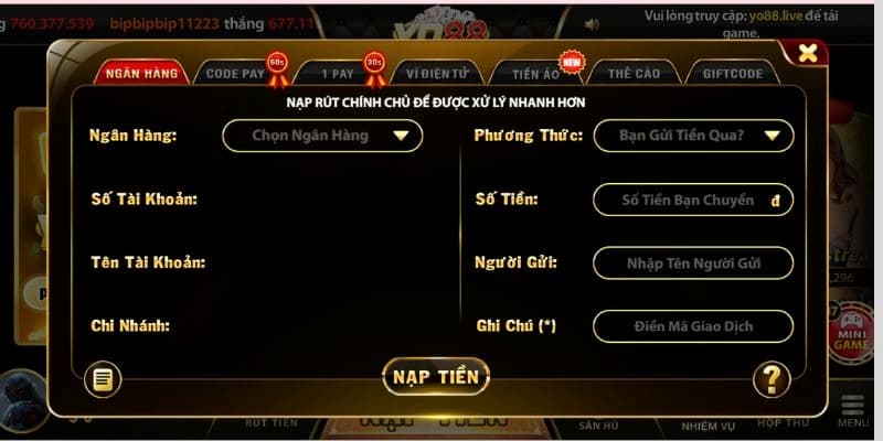 Chỉ dẫn các bước nạp tiền vào Yo88 nhanh chóng