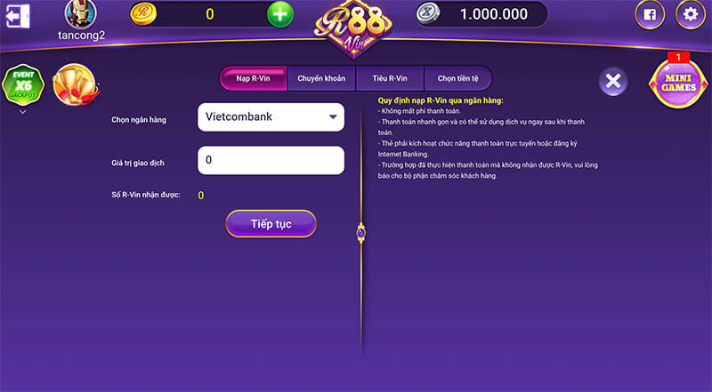 Nạp tiền qua tài khoản ngân hàng