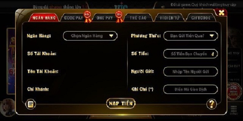 Một số cách nạp tiền tại cổng game Vic club