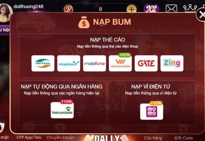 Cách nạp tiền vào cổng game Bum88